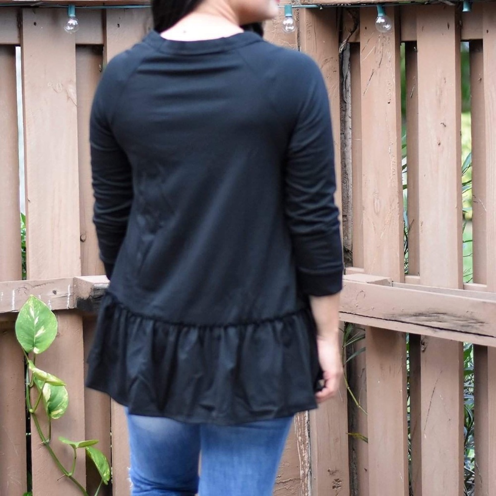 3/4 Sleeve Black Peplum Sweatshirt - Picture 3 of 3